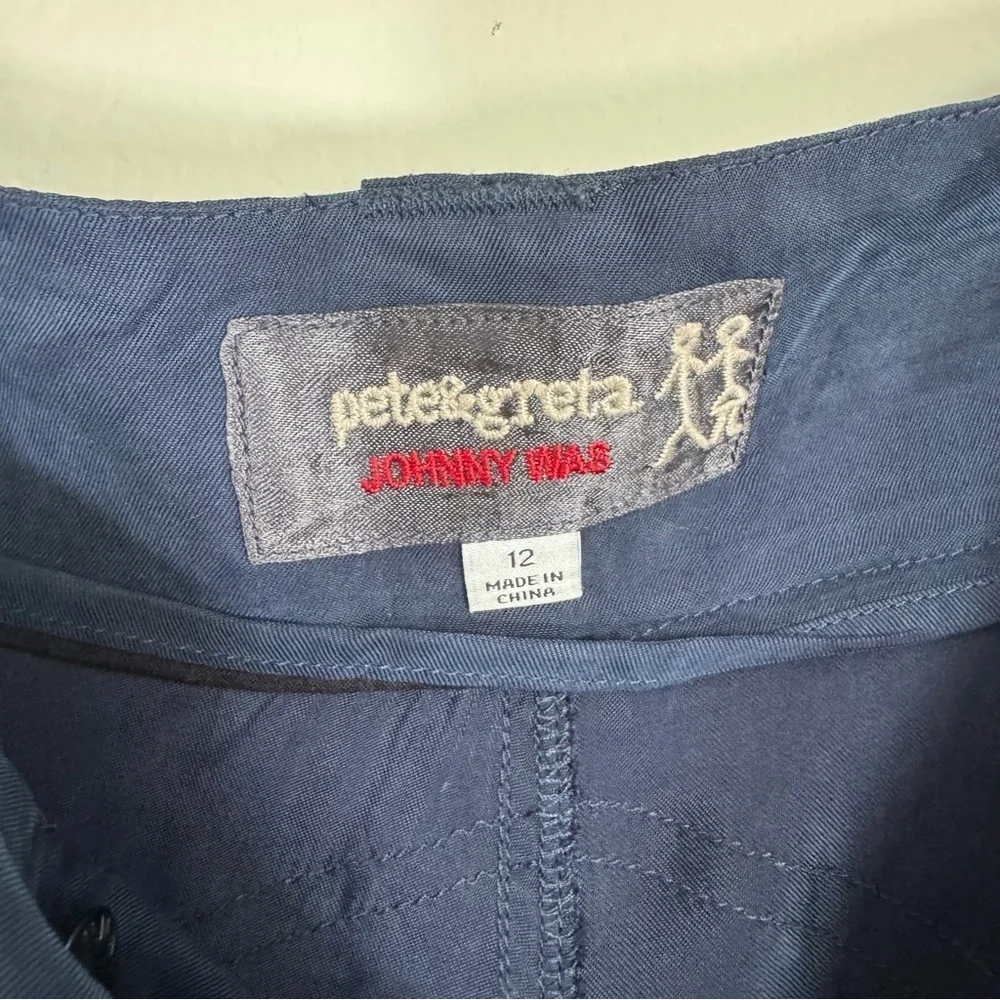 Johnny Was Pete & Greta Navy Blue Cargo Pants Size 12 lagenlook casual